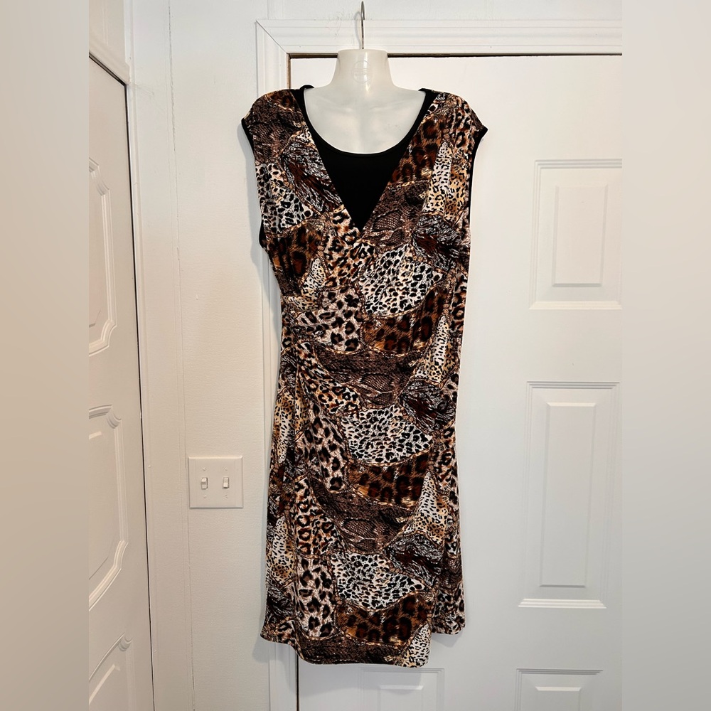 Fiori Vintage Faux Wrap Animal Print Midi Dress Size XL
